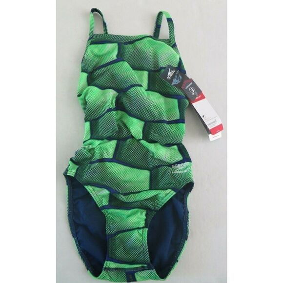 Speedo 7719002 421 Women's Size 30 Blue/Green Shell Shock Flyback 1-Pc Swimwear - Picture 5 of 8